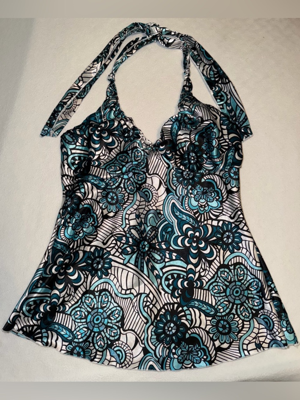 Charlotte Russe Y2K Satin Flower Halter Top